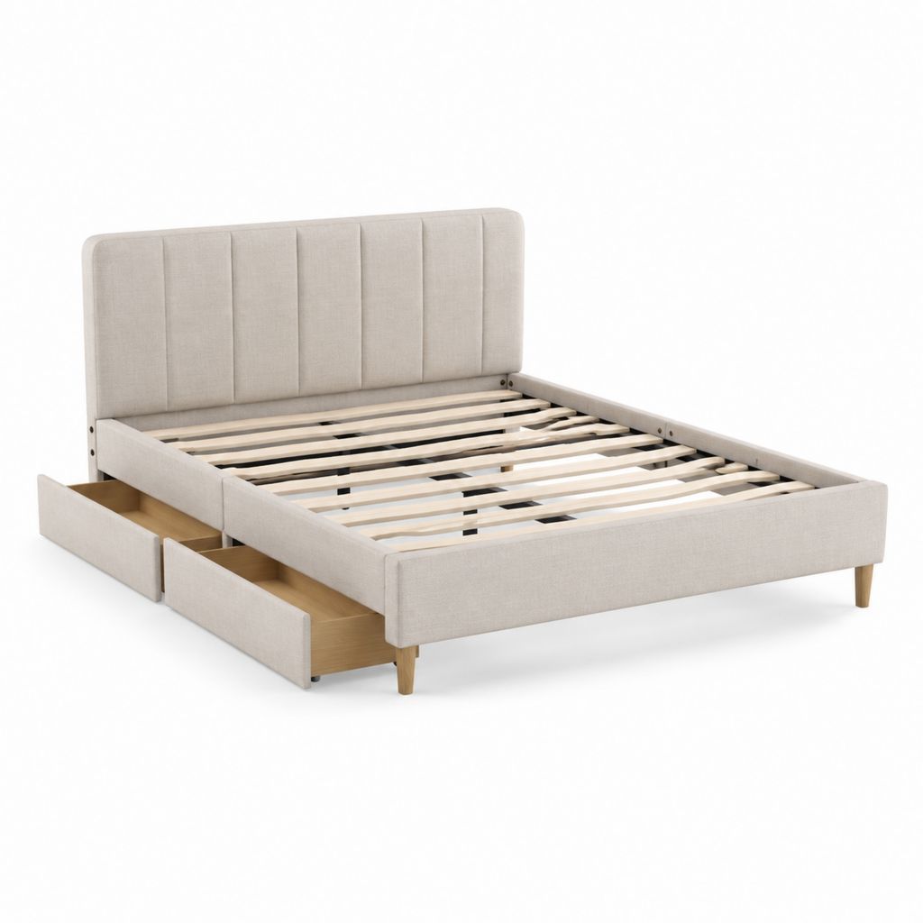 Polsterbett mit 2 Schubladen Beige Polyester Rechteckig 160 x 200 cm