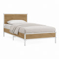 Einzelbett Bettgestell Weiß Eiche-Optik Stahl MDF 90 x 200 cm