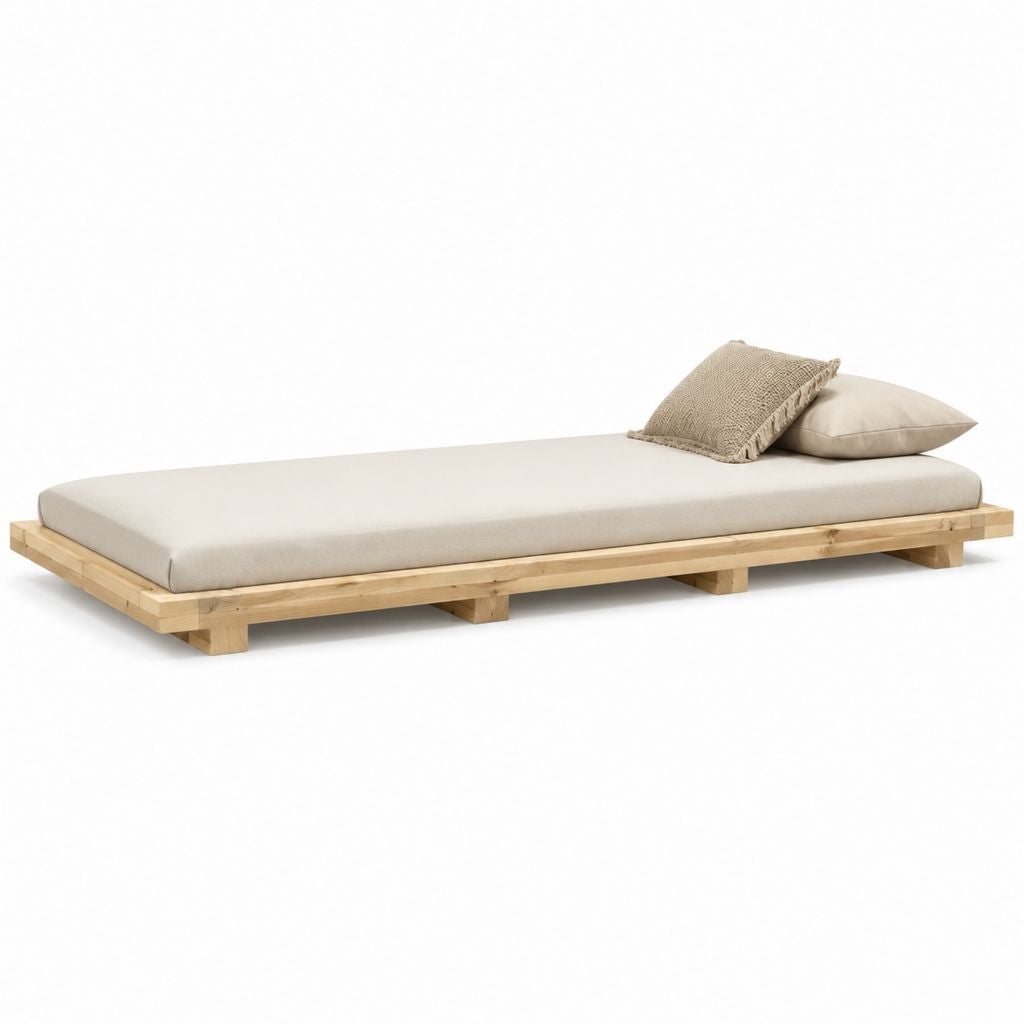 Futonbett Set Natur Creme Massivholz Polyester Rechteckig 90 x 200 cm