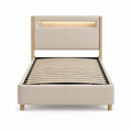 Polsterbett Beige mit LED-Kopfteil Holzlattenrost 140 x 200 cm