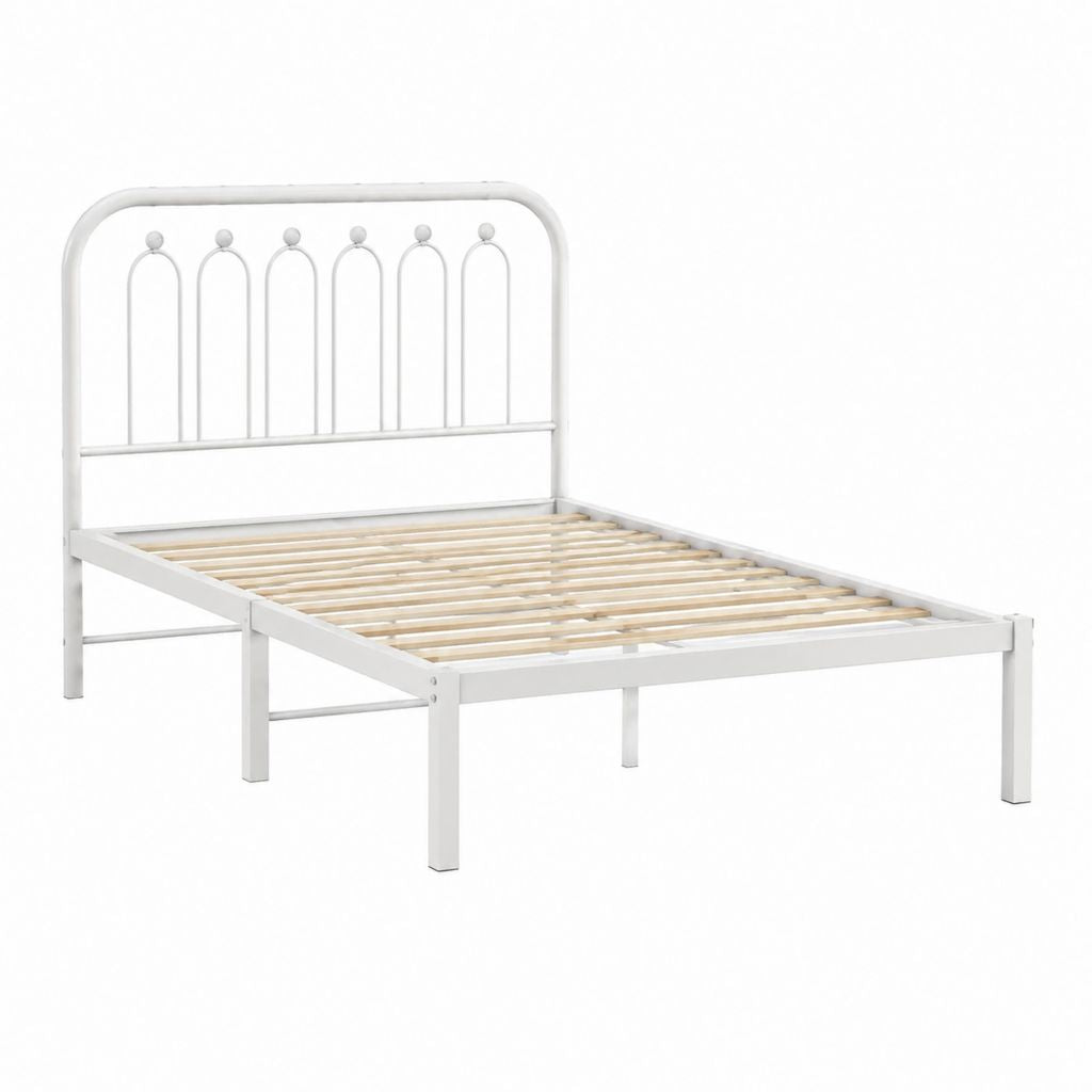 Metallbett Einzelbett Weiß aus pulverbeschichtetem Stahl mit Holzlattenrost 90 x 200 cm
