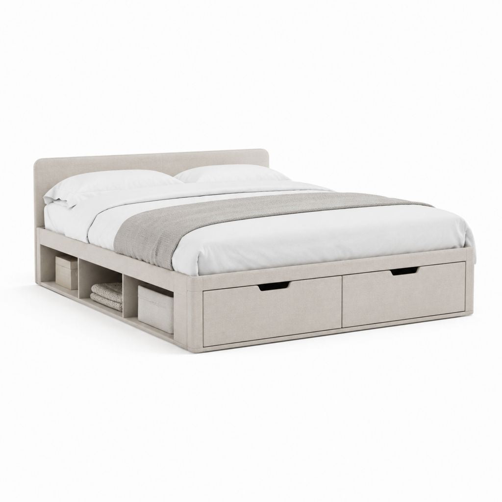 Doppelbett mit Stauraum Beige Polyester Rechteckig 160 x 200 cm
