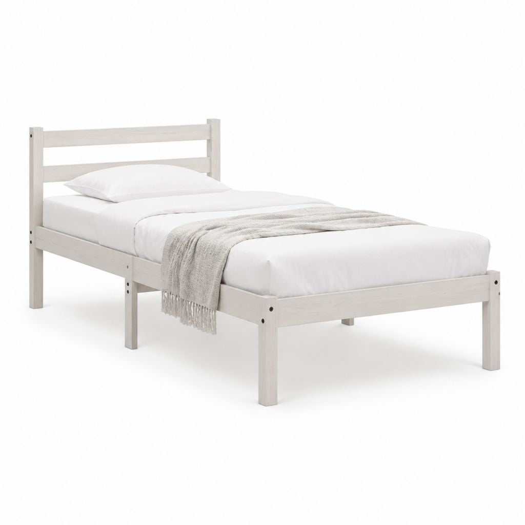 Einzelbettgestell Weiß aus massivem Kiefernholz rechteckig für Matratze 90 x 200 cm 208 x 98 x 80 cm