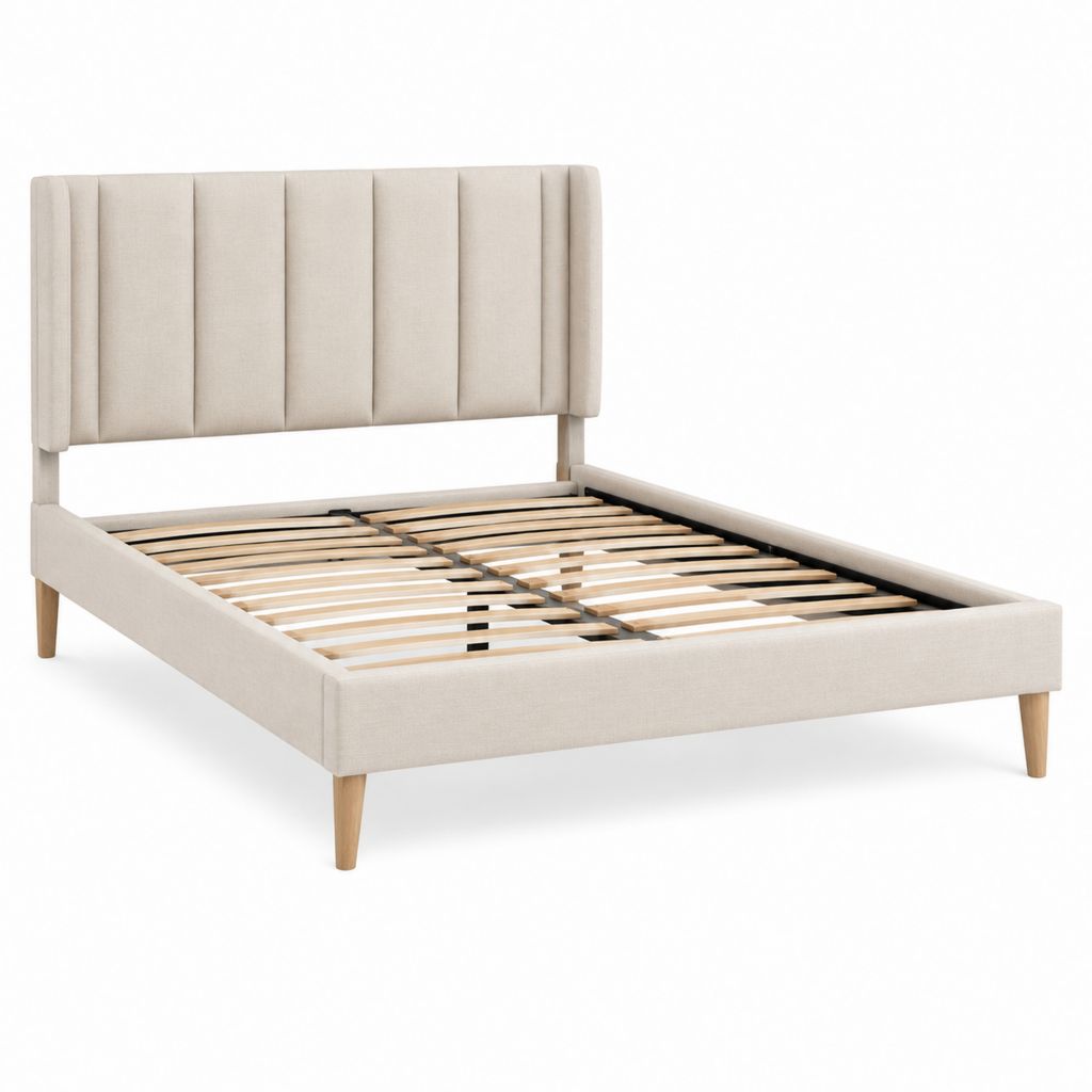 Polsterbett Doppelbett Beige mit Polyesterbezug und Lattenrost 160 x 200 cm