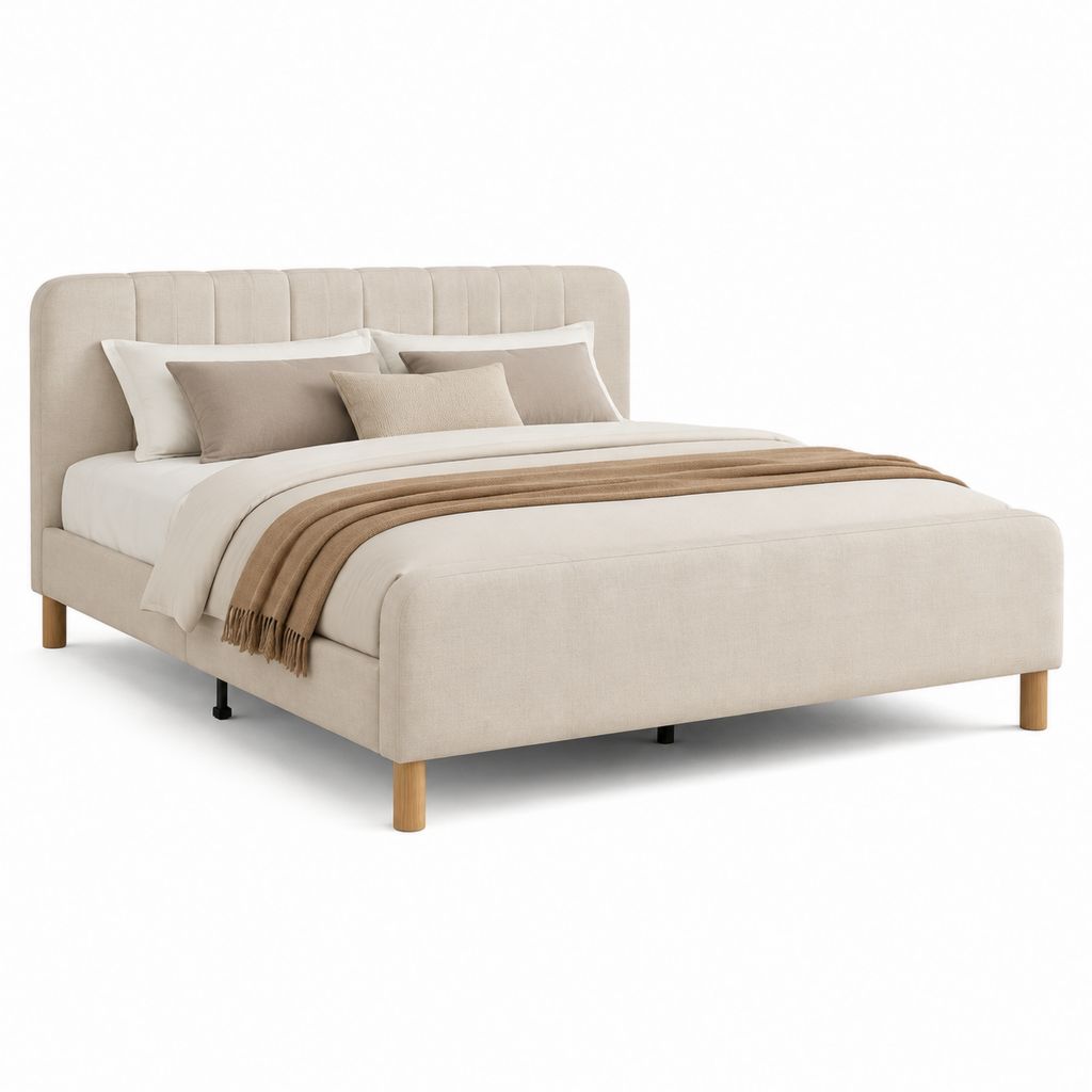 Polsterbett Doppelbett Beige Polyester mit Holzfüßen 180 x 200 cm