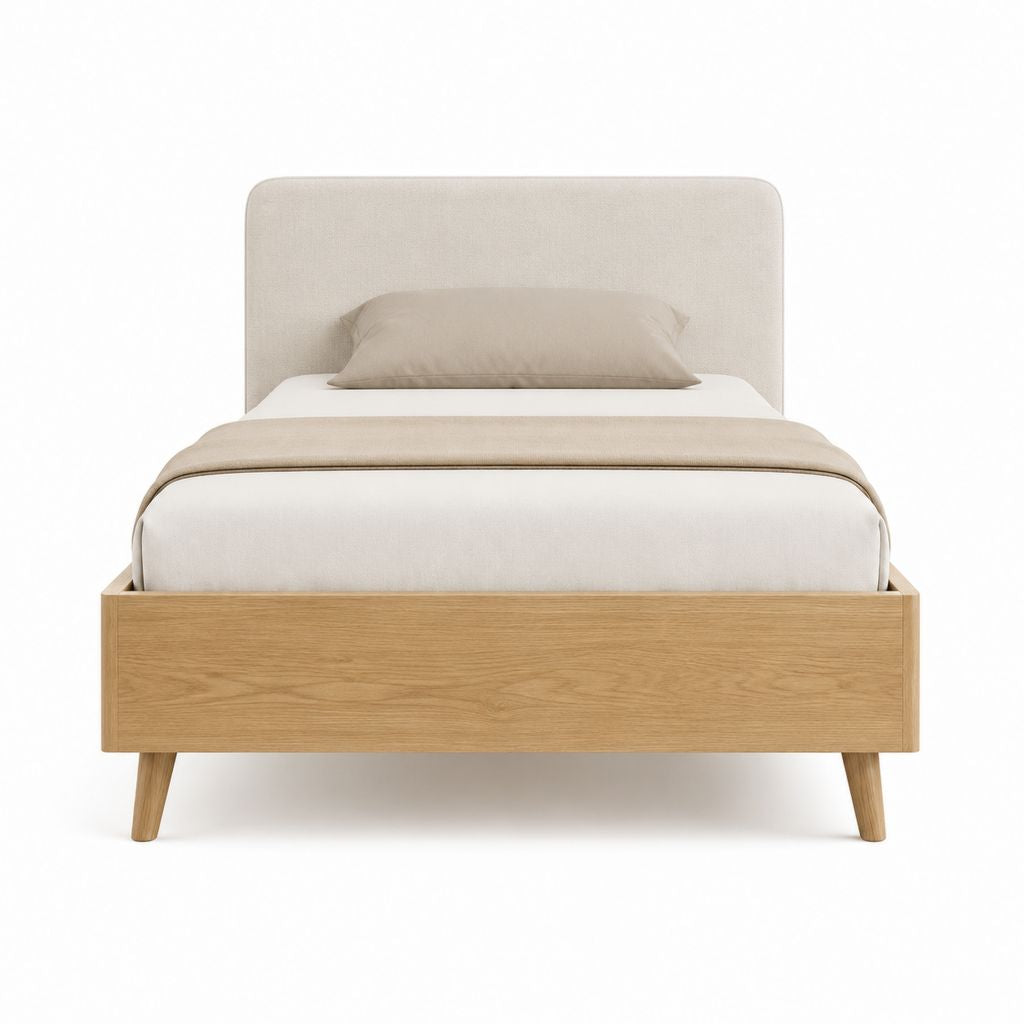 Polsterbett Bettgestell Naturbeige mit Eichenfurnier 140 x 200 cm