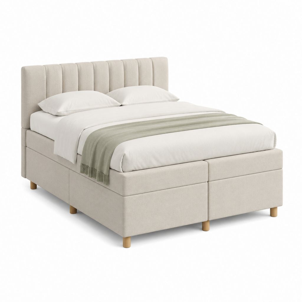 Boxspringbett Beige mit Polyesterbezug und Massivholzfüßen rechteckig 180 x 200 cm