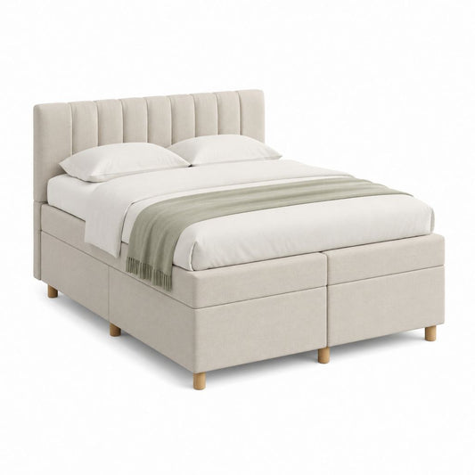 Boxspringbett Beige mit Polyesterbezug und Massivholzfüßen rechteckig 180 x 200 cm