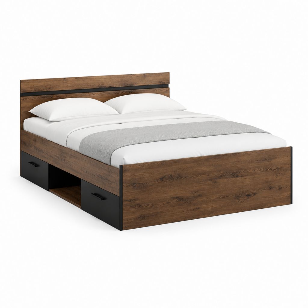 Doppelbett mit 2 Schubladen Dunkelbraun Schwarz Spanplatte Rechteckig 160 x 200 cm