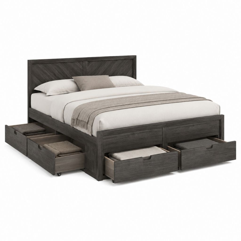 Stauraumbett Doppelbett mit 4 Schubladen Anthrazitgrau MDF rechteckig Liegefläche 160 x 200 cm Außenmaße 170 x 210 x 110 cm
