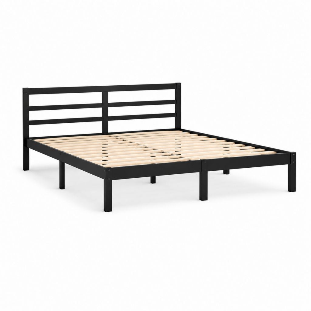 Metallbettgestell Doppelbett Schwarz pulverbeschichteter Stahl rechteckig mit Lattenrost 160 x 200 cm