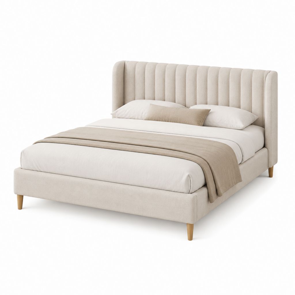 Polsterbett Doppelbett Beige Polyester Rechteckig mit gepolstertem Kopfteil 160 x 200 cm