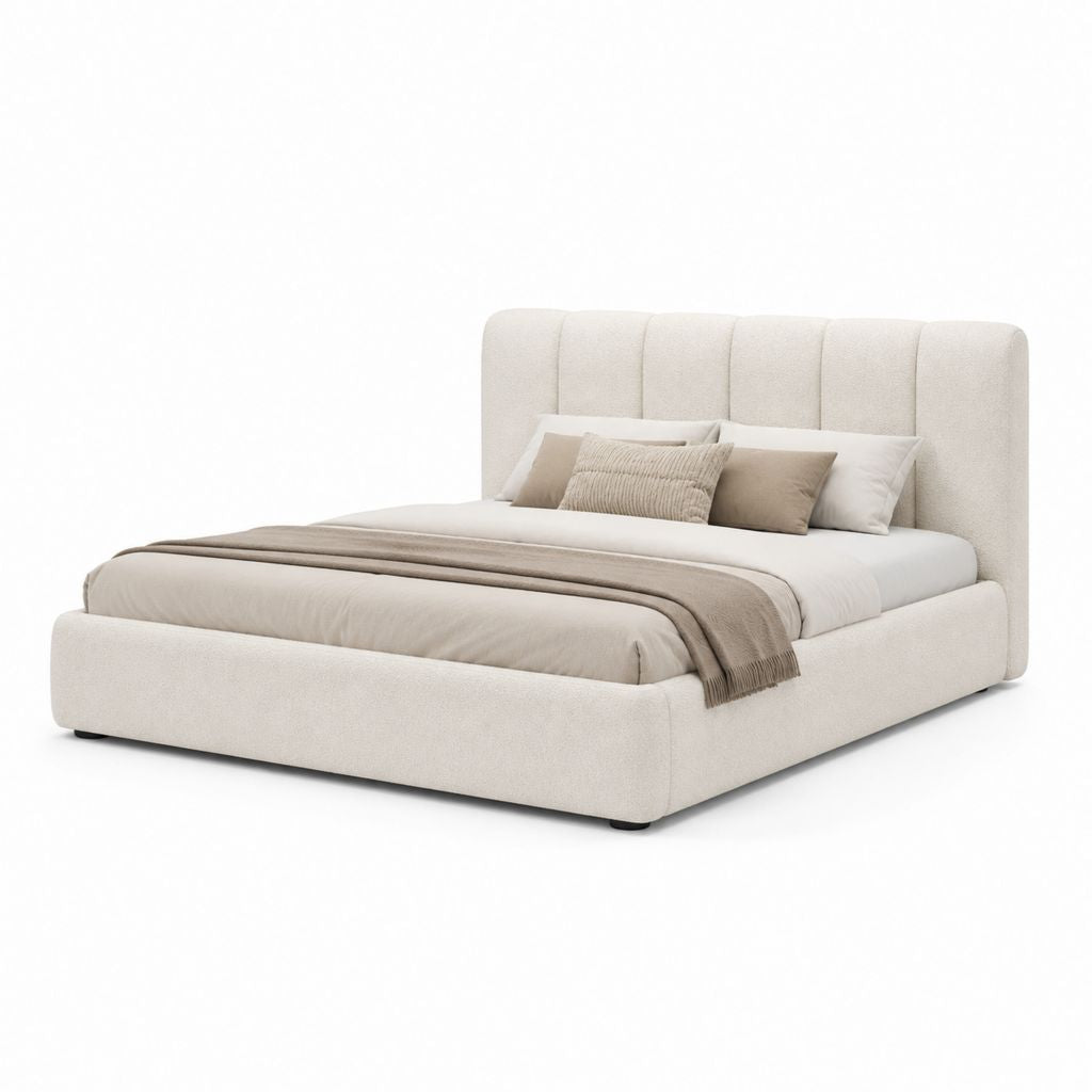 Polsterbett Creme Bouclé-Polyester Rechteckig 160 x 200 cm