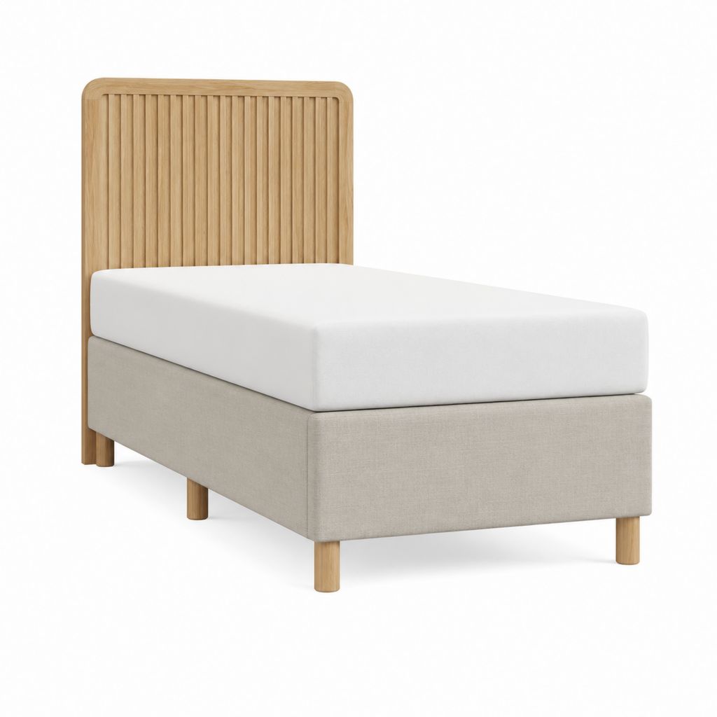 Polsterbett Einzelbett Beige Eiche Massivholz Polyester Rechteckig 90 x 200 cm