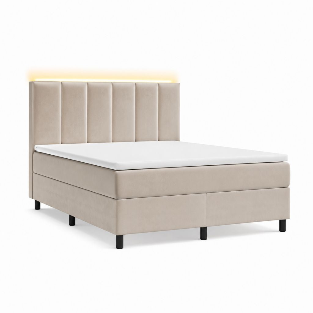Boxspringbett Beige mit LED Kopfteil Samtbezug 180 x 200 cm