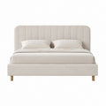 Polsterbett Bettgestell in Beige mit Polyesterbezug und vertikal gestepptem Kopfteil 180 x 200 cm