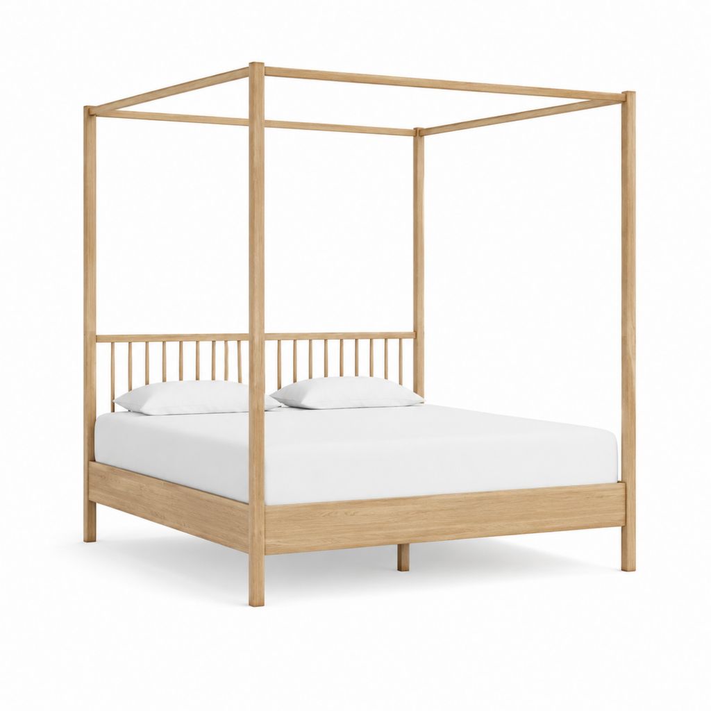 Himmelbett aus Eichen-Massivholz Natur 160 x 200 cm