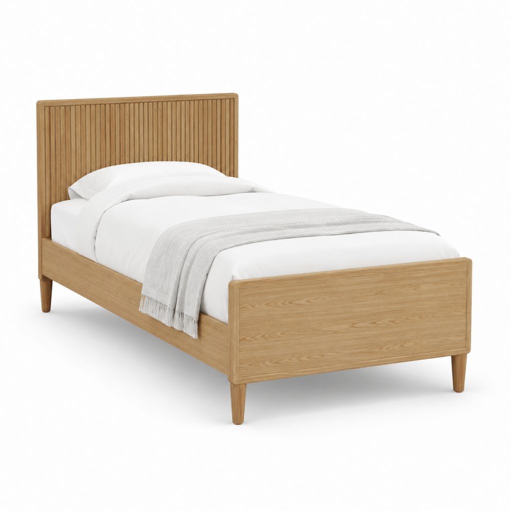 Einzelbett Bettgestell Natur Eiche Massivholz rechteckig 90 x 200 cm