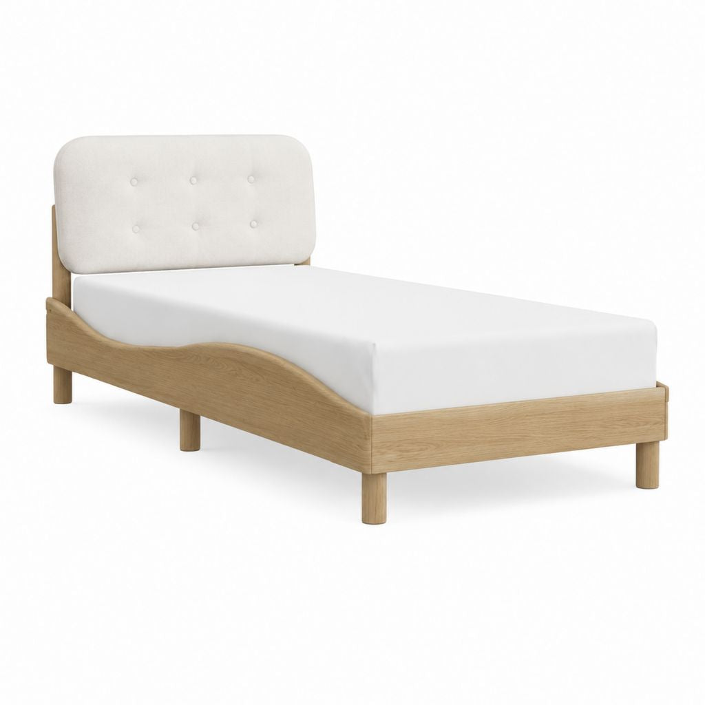 Einzelbettgestell Naturholz mit gepolstertem Kopfteil Creme 90 x 200 cm