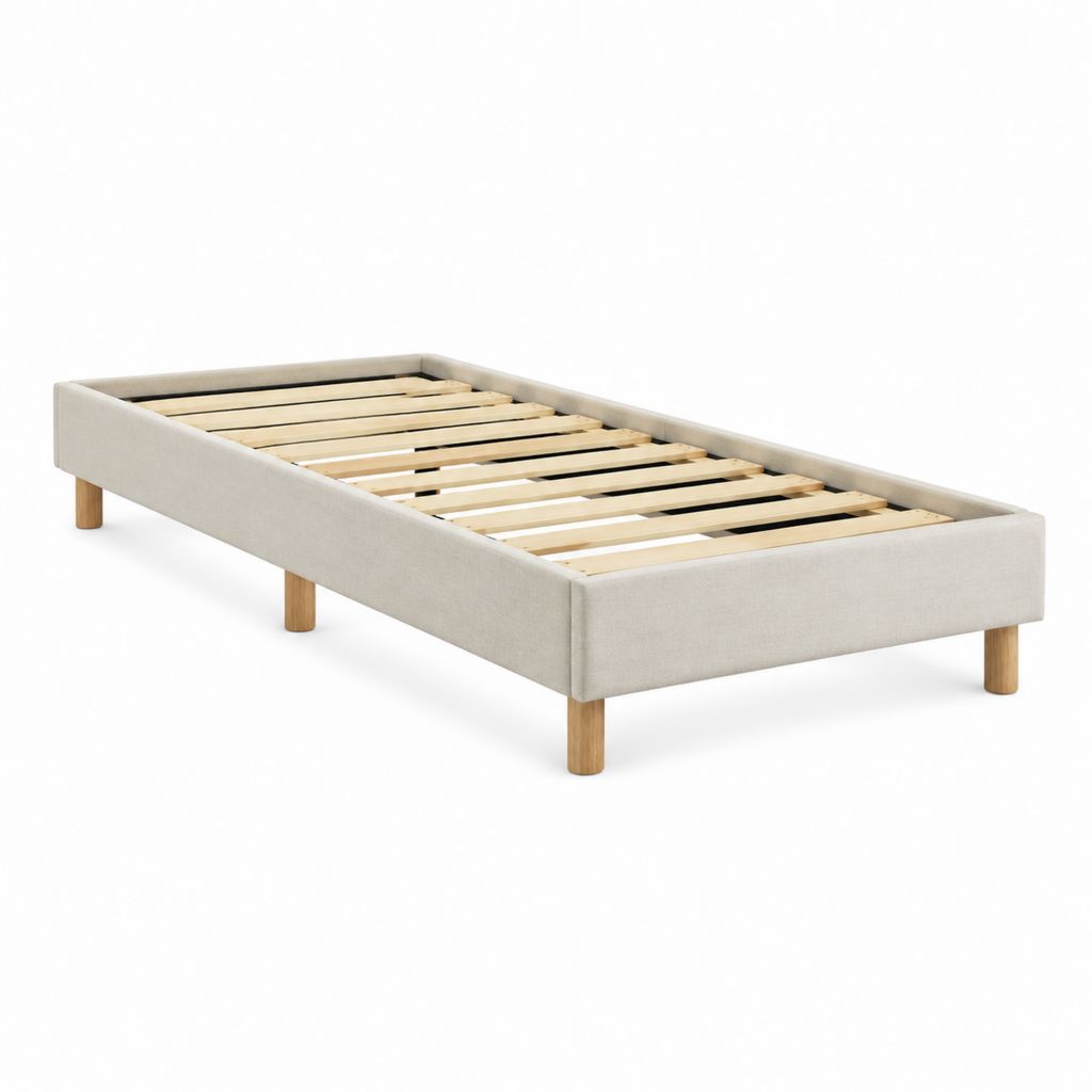Einzelbett Bettgestell Beige mit Polyesterbezug und Lattenrost aus Kiefernholz 90 x 200 cm