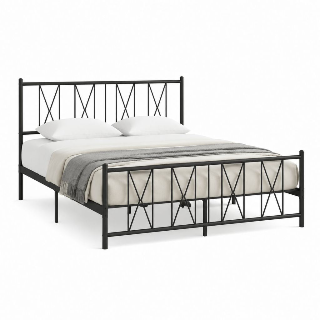 Metallbett Bettgestell Schwarz Stahl mit Kreuzstreben 160 x 200 cm